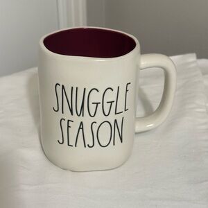 Rae Dunn Snuggle Season Mug coffee cup Cream and Red burgundy artisanal glass